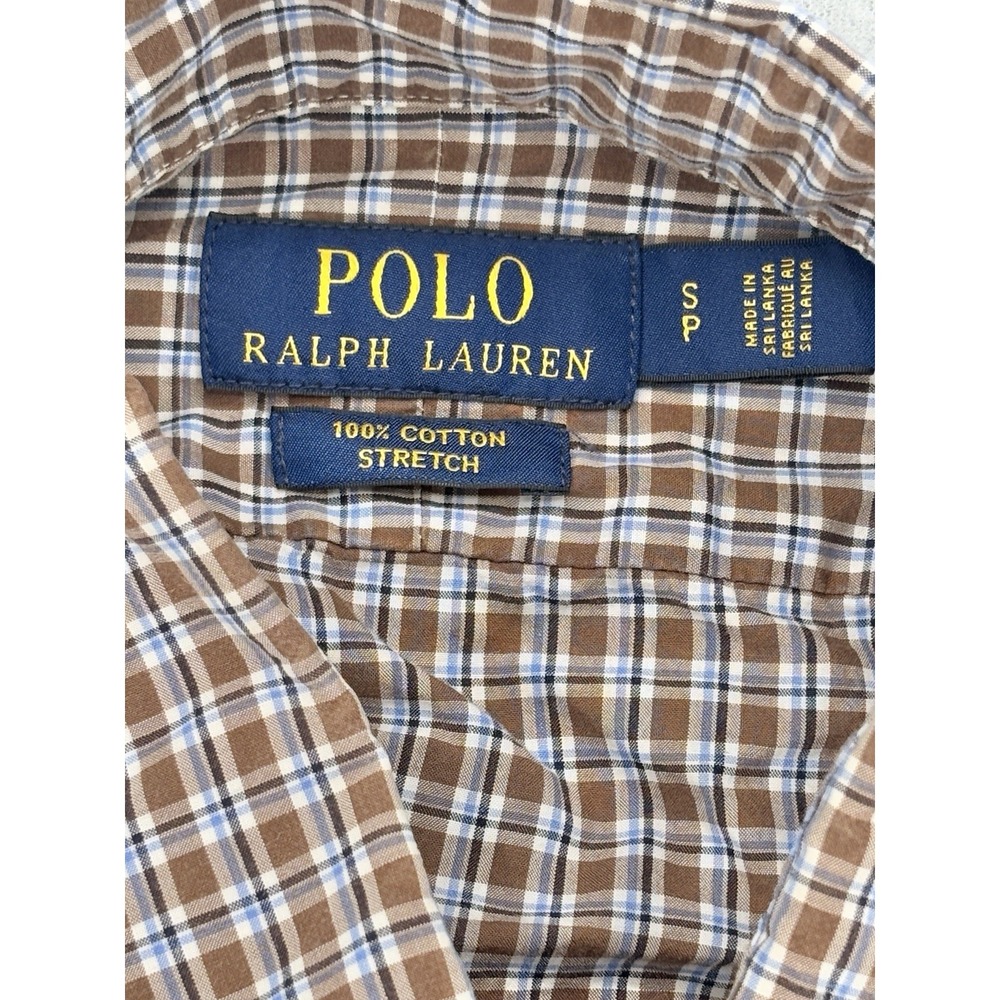 Polo Ralph Lauren Plaid Button Front Shirt Brown Blue Small Cotton Stretch - Picture 8 of 11
